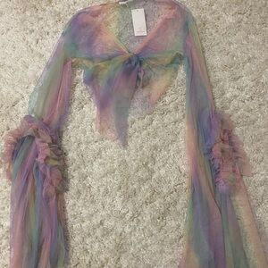 Hot and Delicious Colorful Rave Festival Sheer Tie-Front Top